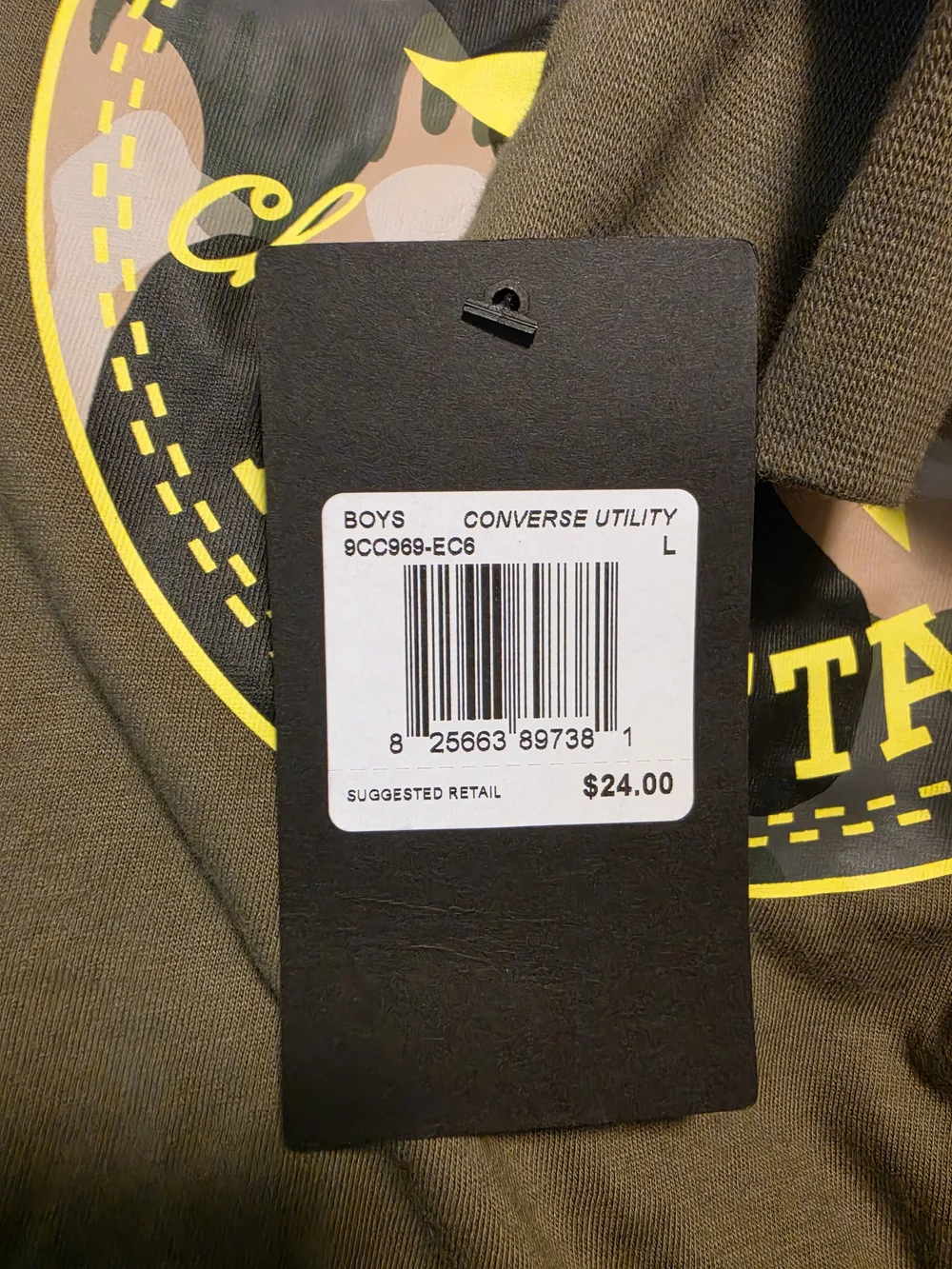 Converse Boys Cotton T-shirt Long Sleeve Army Green Size Large 12-13 NWT